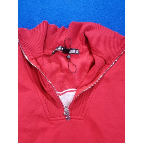 Playboy x Missguided Sweatshirt Size 6 Red Fleece Oversized Embroidered 1/4 Zip - Picture 16 of 16